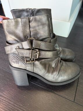Blowfish Metallic Gray Buckle Ankle Boots
